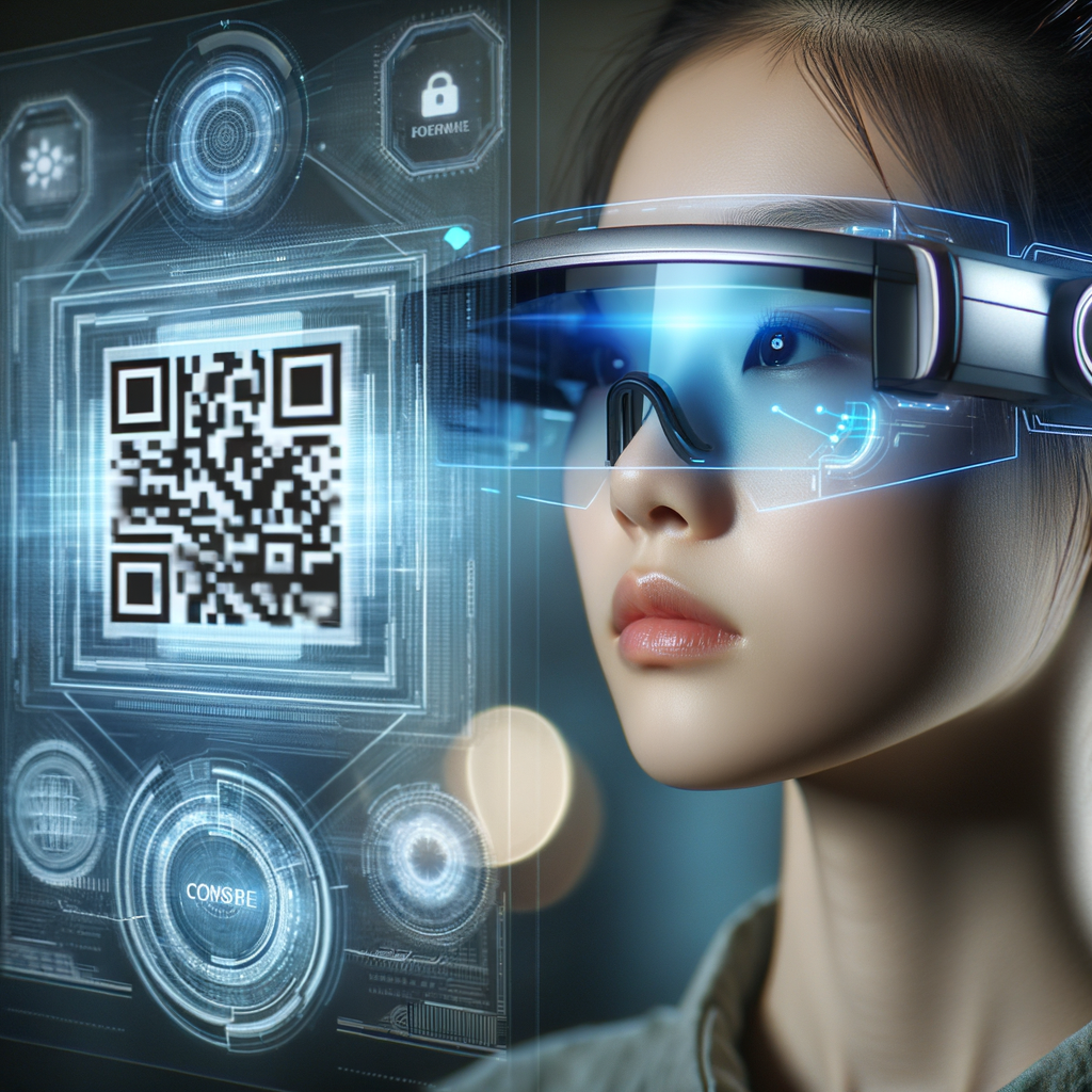 拡張現実メガネでQRコードをスキャンする人の未来的なイメージ