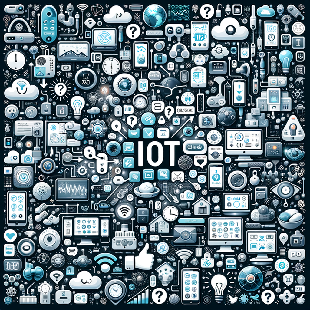 IoTデバイスのコラージュとメリットと課題を象徴するサイン