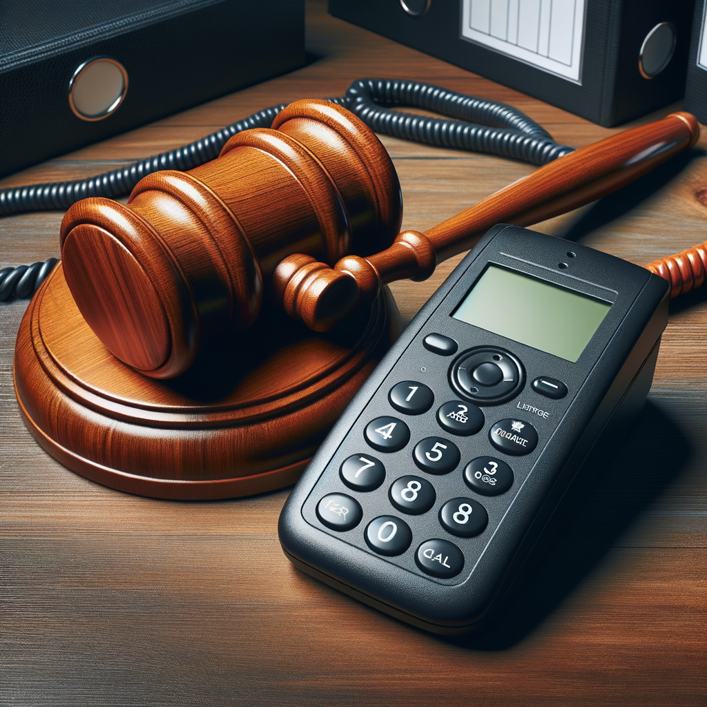 テレマーケティングの法規制を象徴する画像：机の上にある法槌と電話機