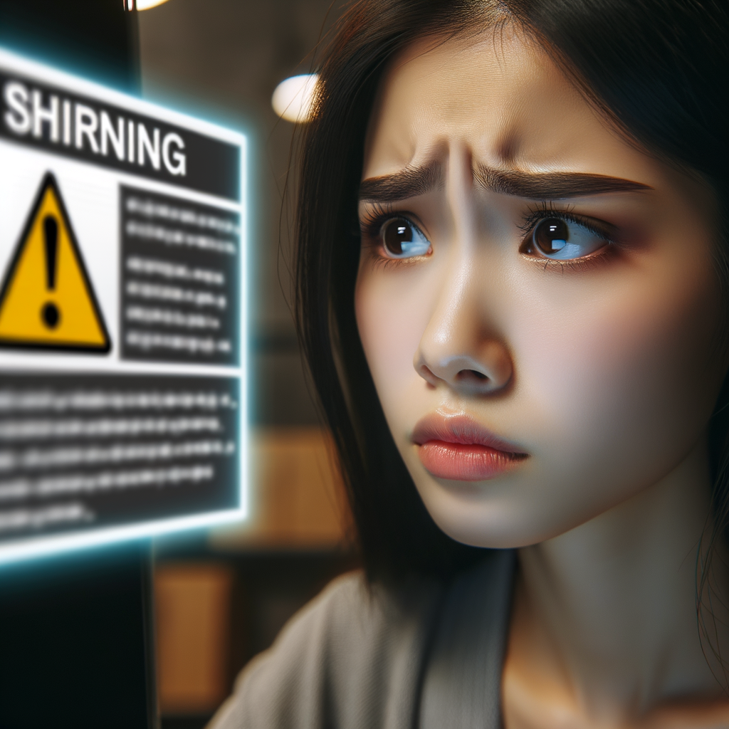サプライチェーンの問題に関する警告を表示するコンピューター画面を見る女性
